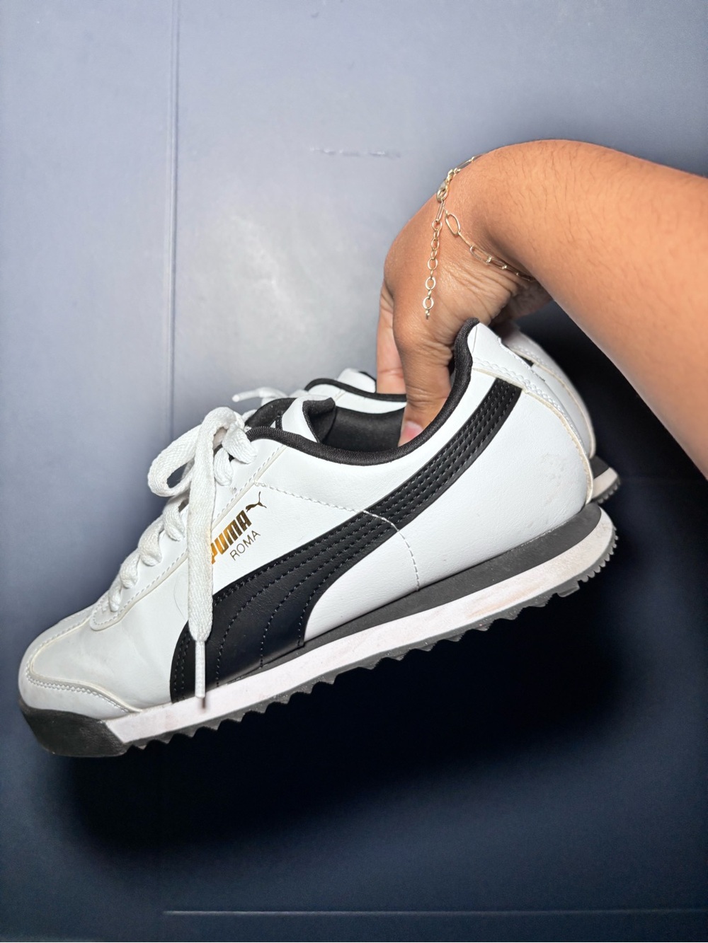 Puma White and Black Roma Sneakers